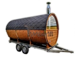 Udendørs sauna på traileren mobil Harvia ovn med omklædningsrum